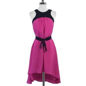 Leifsdottir Montcada Sleeveless Navy & Fuchsia Pink High Low Silk Dress, Size 0
